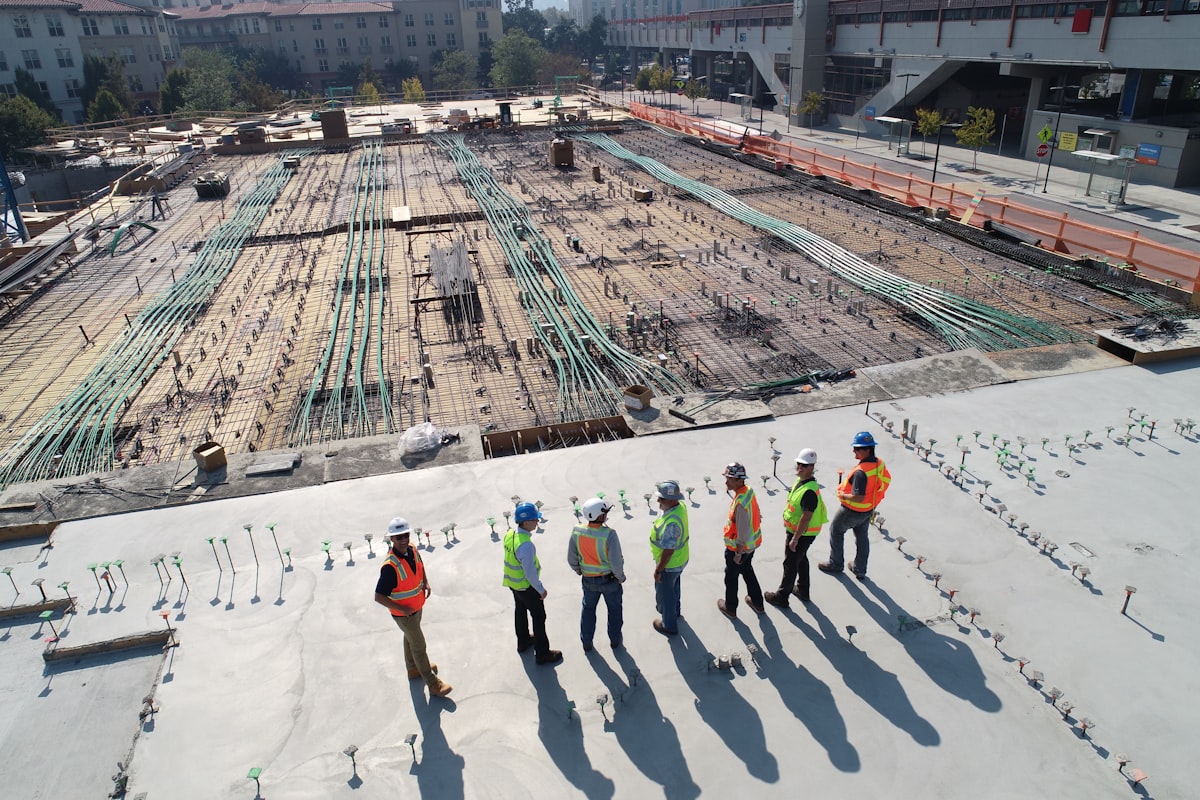 Construction crew working on a building frame